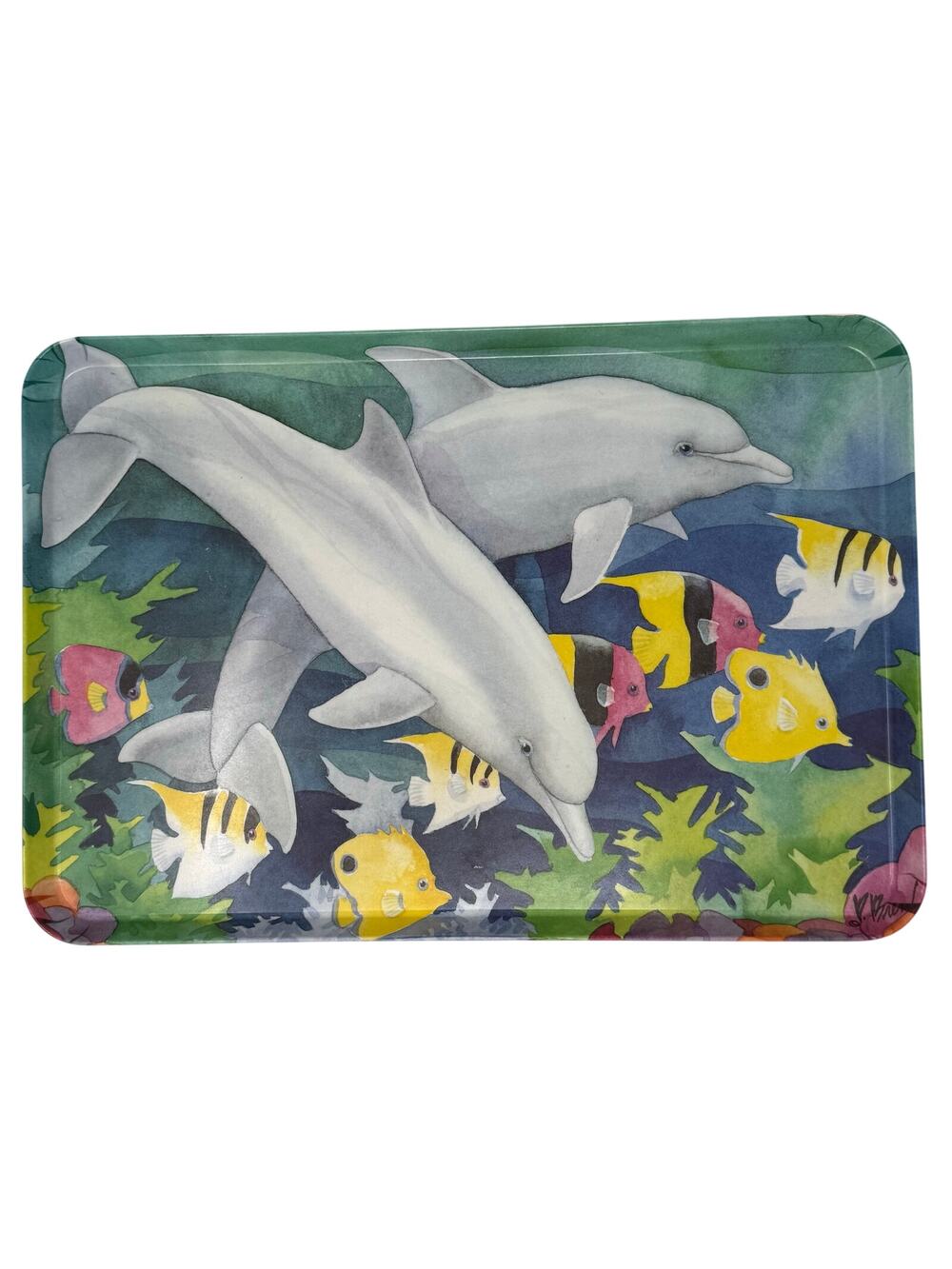 Vintage 90s Dolphin Fish Serving Tray Platter Keller Charles Italy 18.5"
